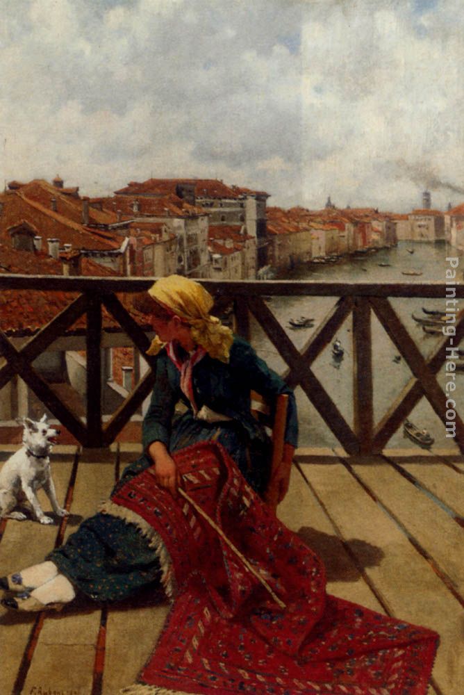 A Distraction On The Accademia Bridge, Venice painting - Franz Leo Ruben A Distraction On The Accademia Bridge, Venice art painting